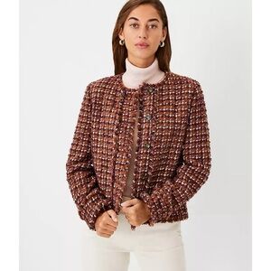 Ann Taylor Cropped Fringe Tweed Blazer Size 2